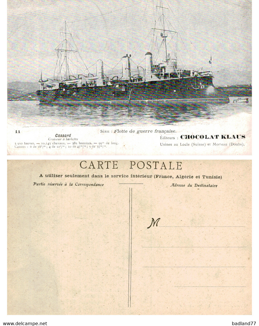 Flotte De Guerre Française - CAASSARD Croiseur à Barbette - Chocolat Klaus - Sonstige & Ohne Zuordnung