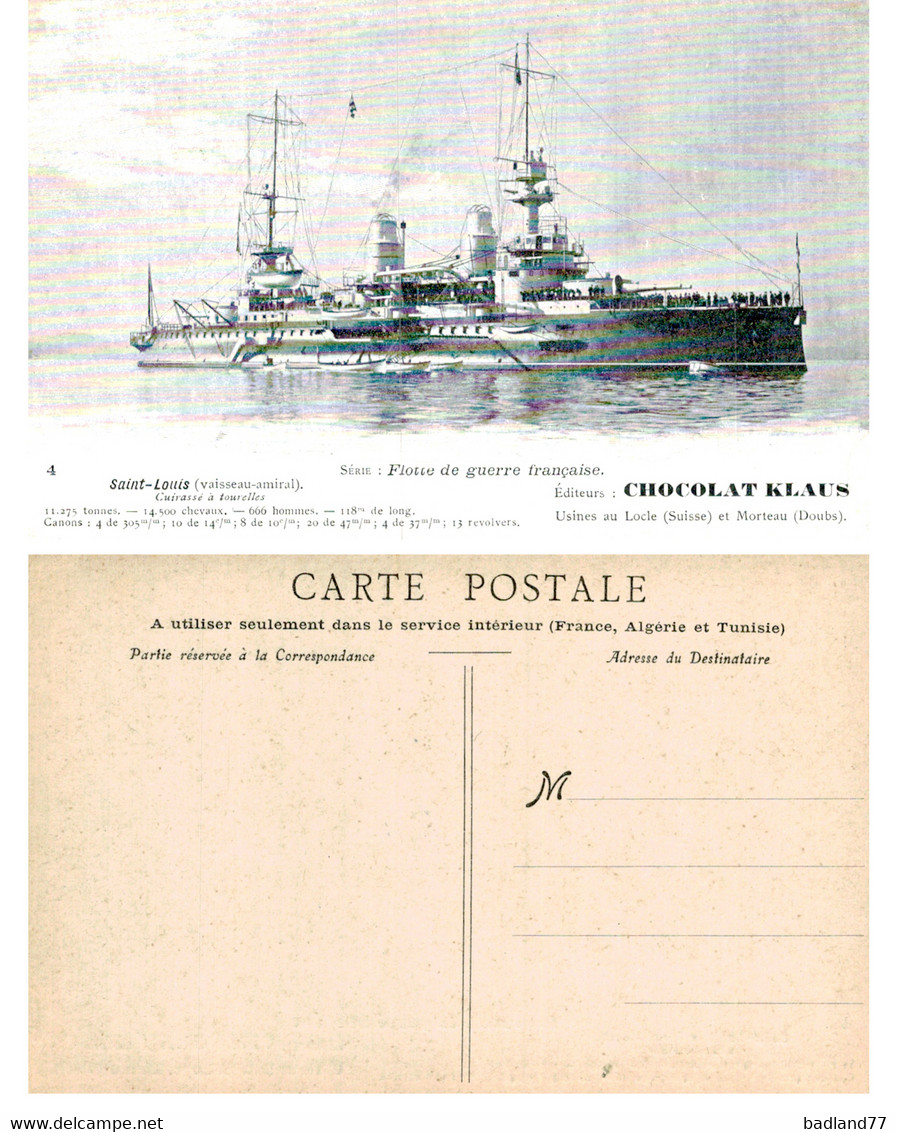 Flotte De Guerre Française - SAINT-LOUIS Cuirassé - Chocolat Klaus - Sonstige & Ohne Zuordnung
