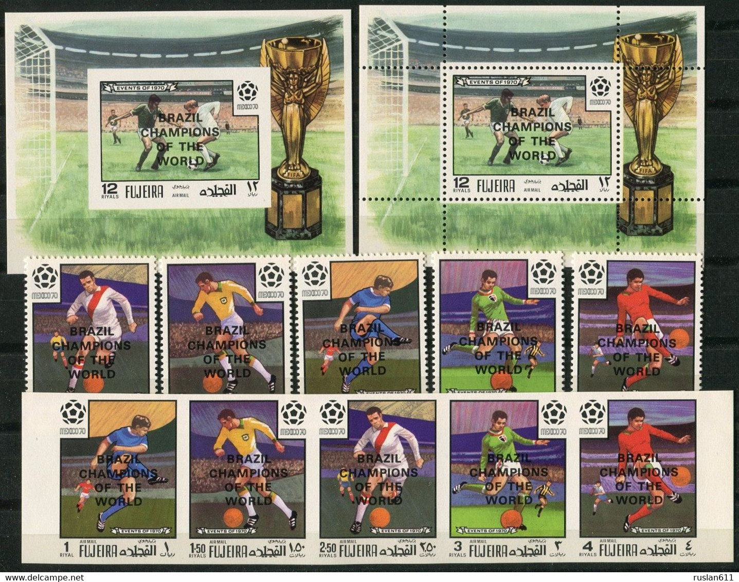 Soccer Football Fujeira #1469/73 A/B + Bl 200 A/B Ovpt 1970 World Cup Mexico MNH ** - 1970 – Mexique