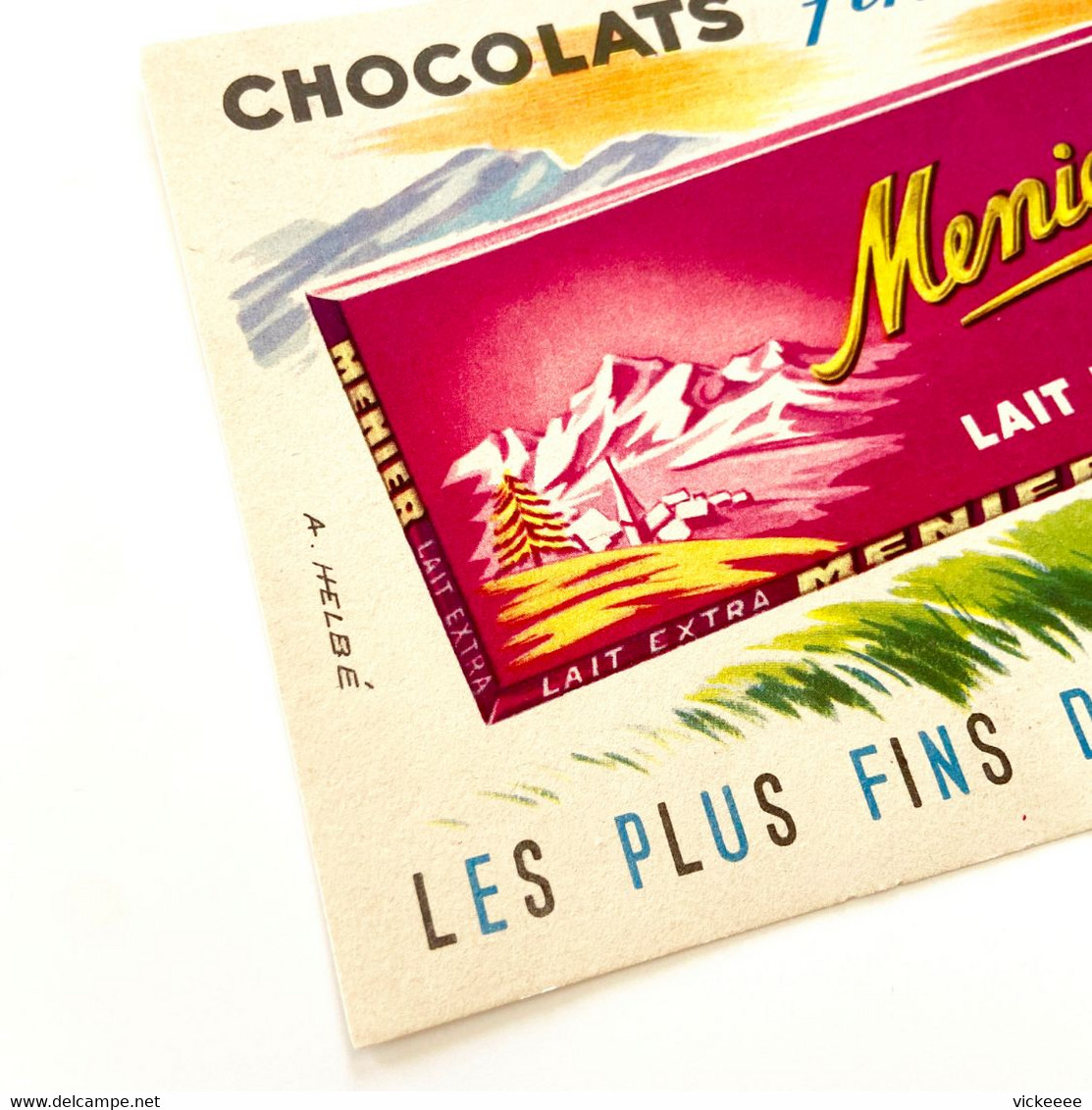 Chocolat Fins Meunier - Lait Extra - Buvard Ancien - Illustration A. Helbé - Cocoa & Chocolat