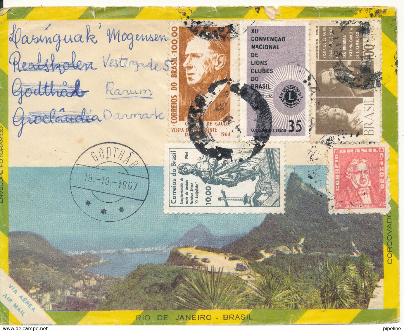 Brazil Air Mail Cover Sent To Greenland And Redirected To Denmark 16-10-1967 (Enseada De Botafogo) - Airmail