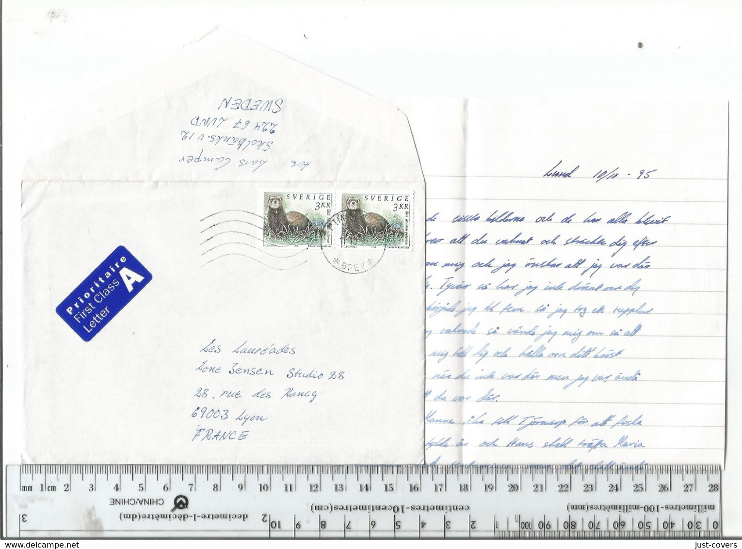 Sweden Lund To Lyon France With Contents Oct 10 1995..................(Box 8) - Lettres & Documents