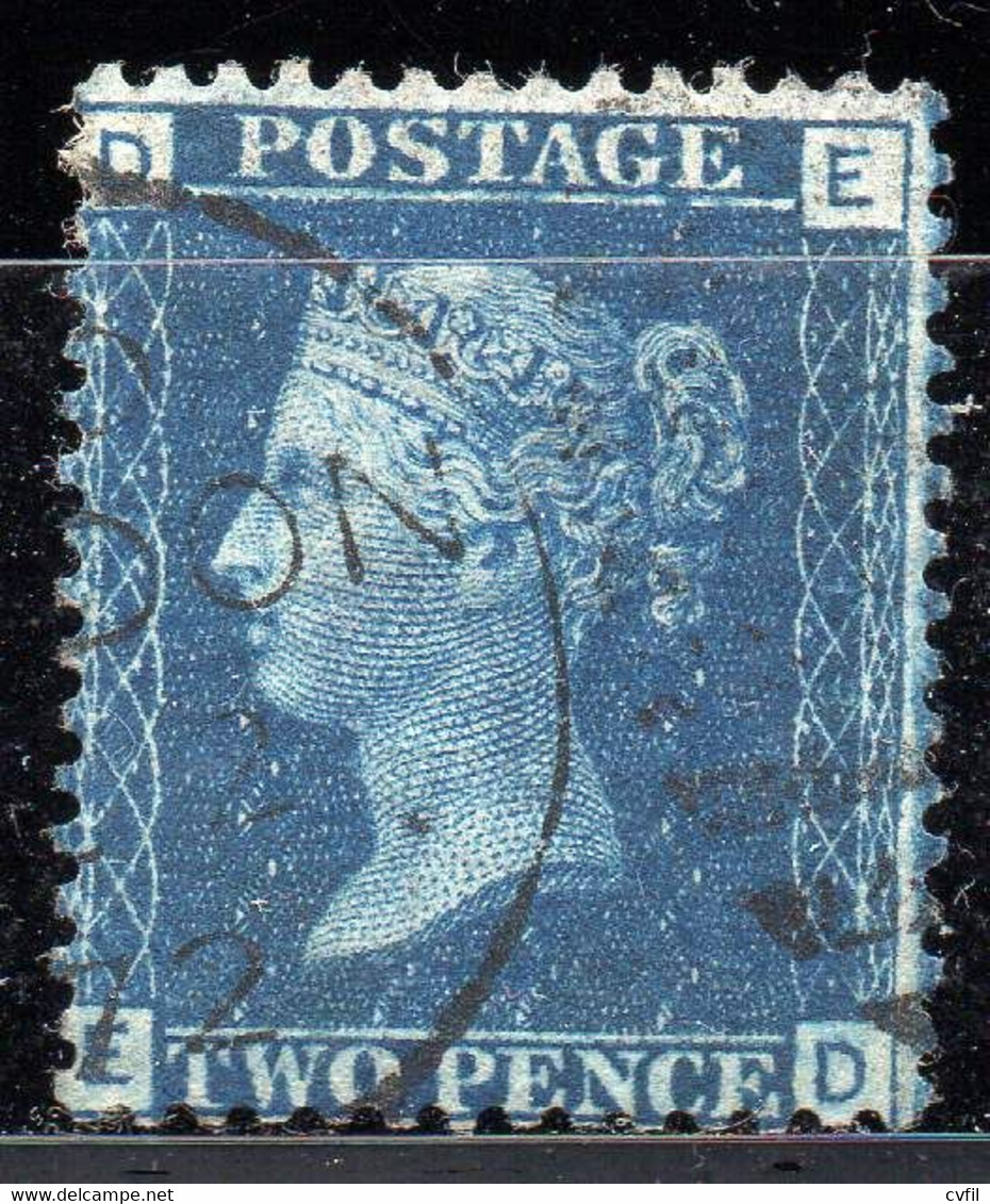 Great Britain 1858/69 - Fine Copy Of The Twopence Blue, Plate 13, With Two Cancellations In Black - Usados