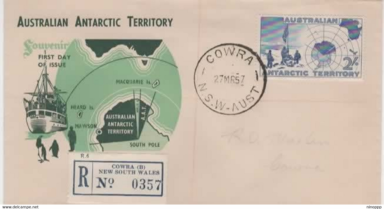 Australian Antarctic Territory, 1957 Definitive  Two Shilings Registered FDC - FDC