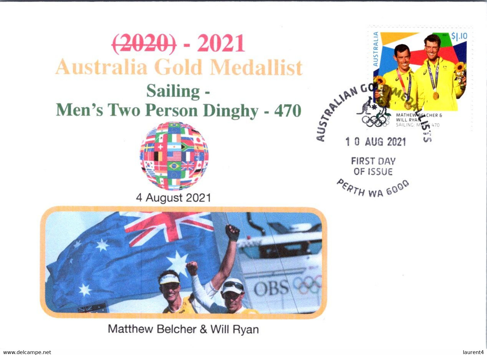 (1A32) 2020 Tokyo Summer Olympic Games - Australia Gold Medal FDI Cover Postmarked WA Perth (sailing) - Summer 2020: Tokyo