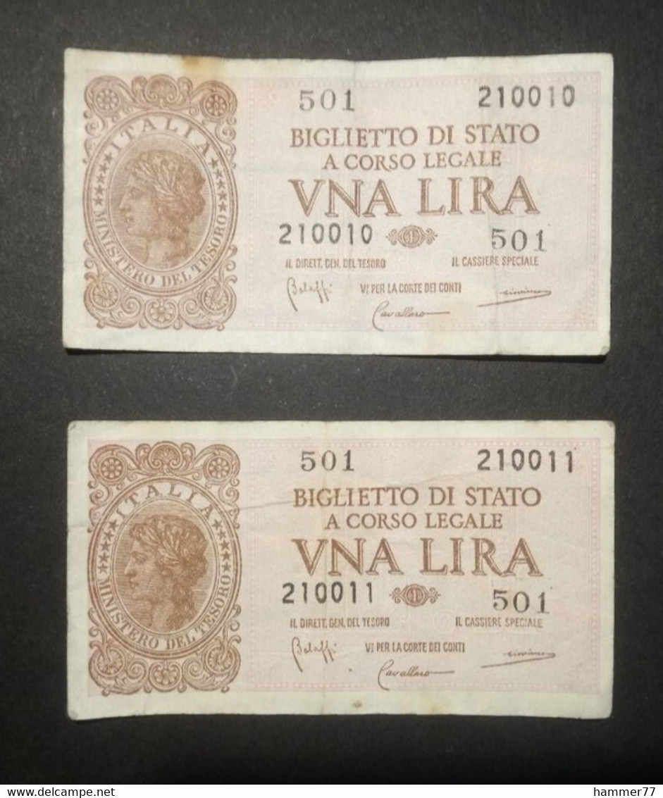 Italy 1944: 2 X 1 Lira Consecutive Serial Numbers - Italia – 1 Lira