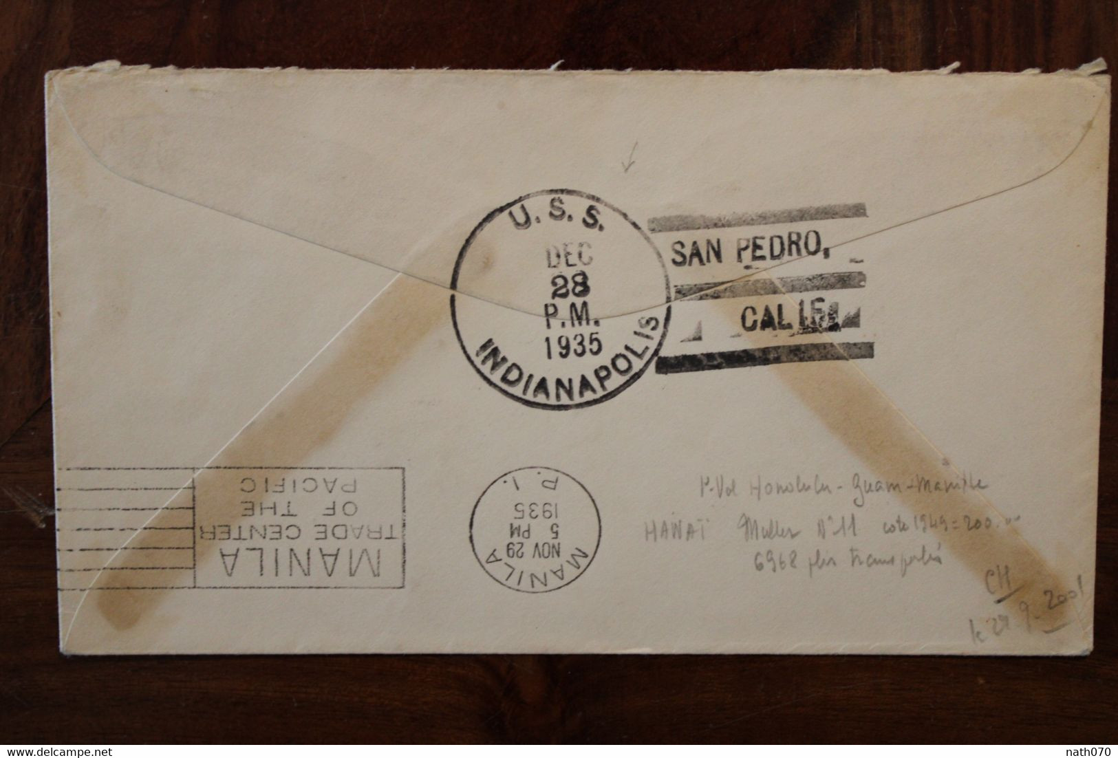 1935 USA HAWAII Guam Philippines USS INDIANAPOLIS 1st Contract Transpacific Flight Air Mail Par Avion Lufpost Navy Cover - Cartas & Documentos