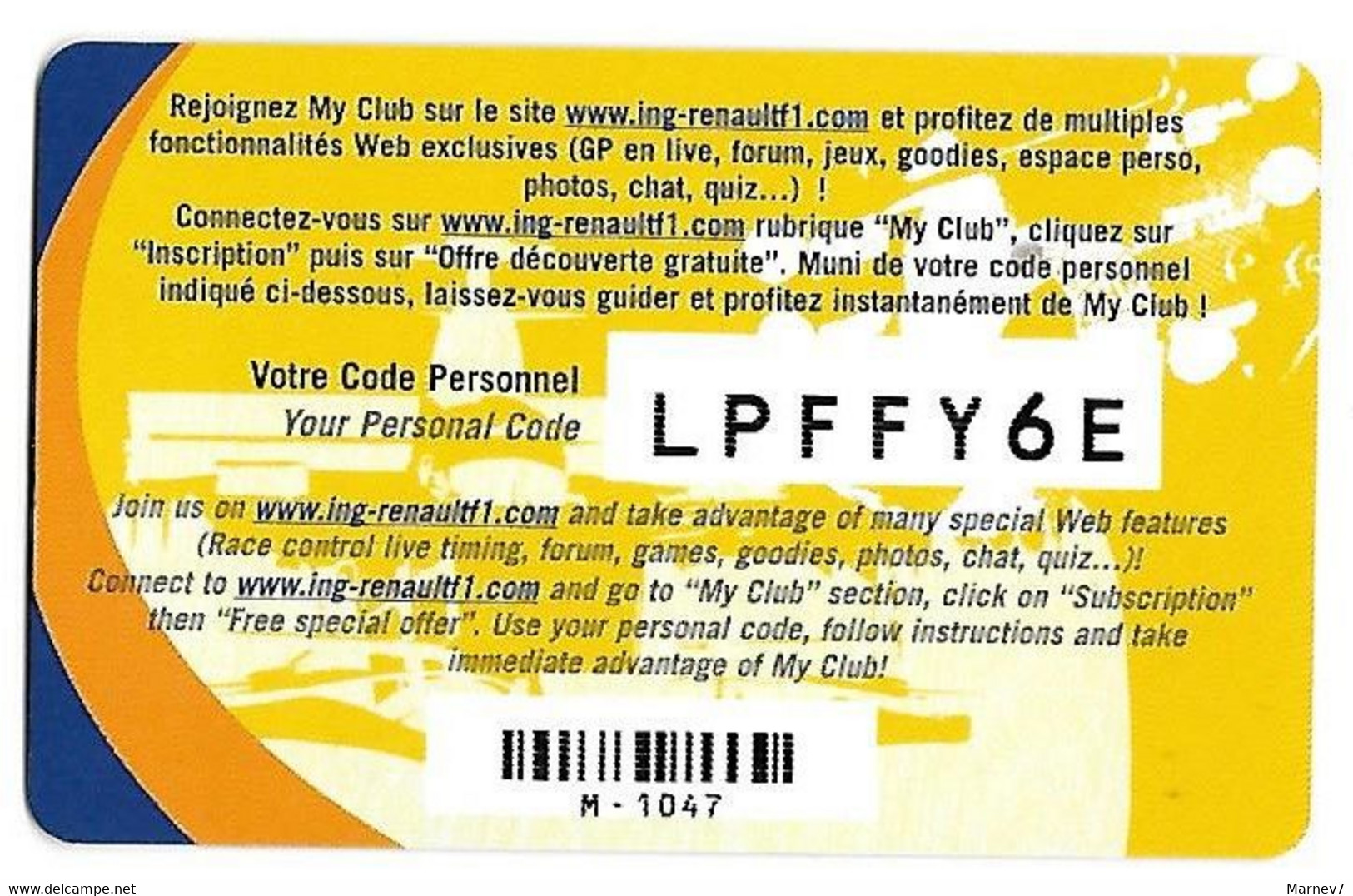 Télécarte Jeu Jeux - MY CLUB PASS - La F1 S'invite Chez Vous  - ING Renault - Pub EUROSPORT - - Juegos