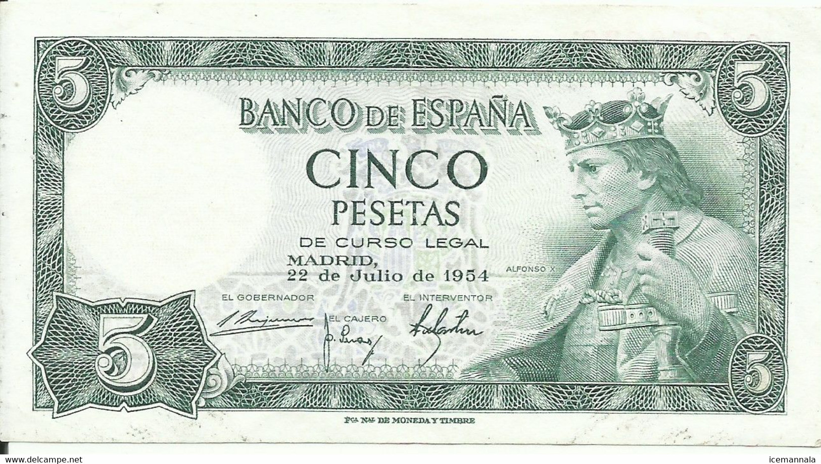 ESPAÑA, BILLETE  DE 5 PESETAS , EMISION  22/7/1954  EBC - 5 Pesetas