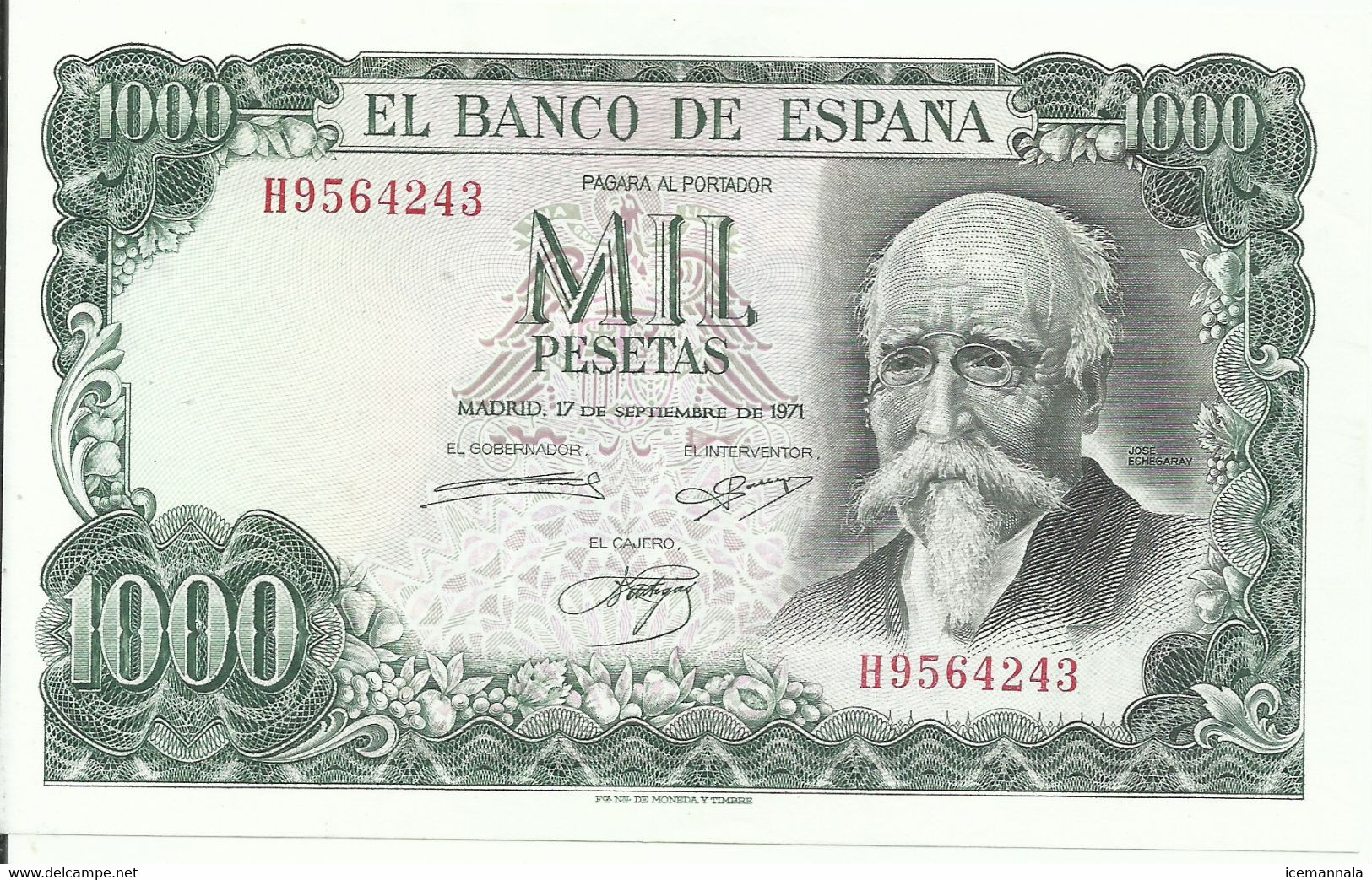 ESPAÑA, BILLETE  DE   1000  PESETAS, EMISION  17/9/1971,  SC - 1000 Peseten