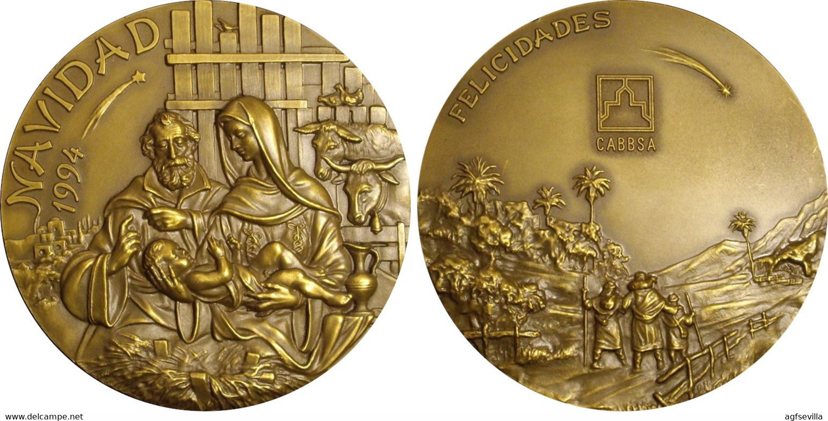 ESPAÑA. MEDALLA MEDALLA FELICITACIÓN NAVIDEÑA EMPRESA CONSTRUCTORA CABBSA. 1.994. BRONCE - Profesionales/De Sociedad