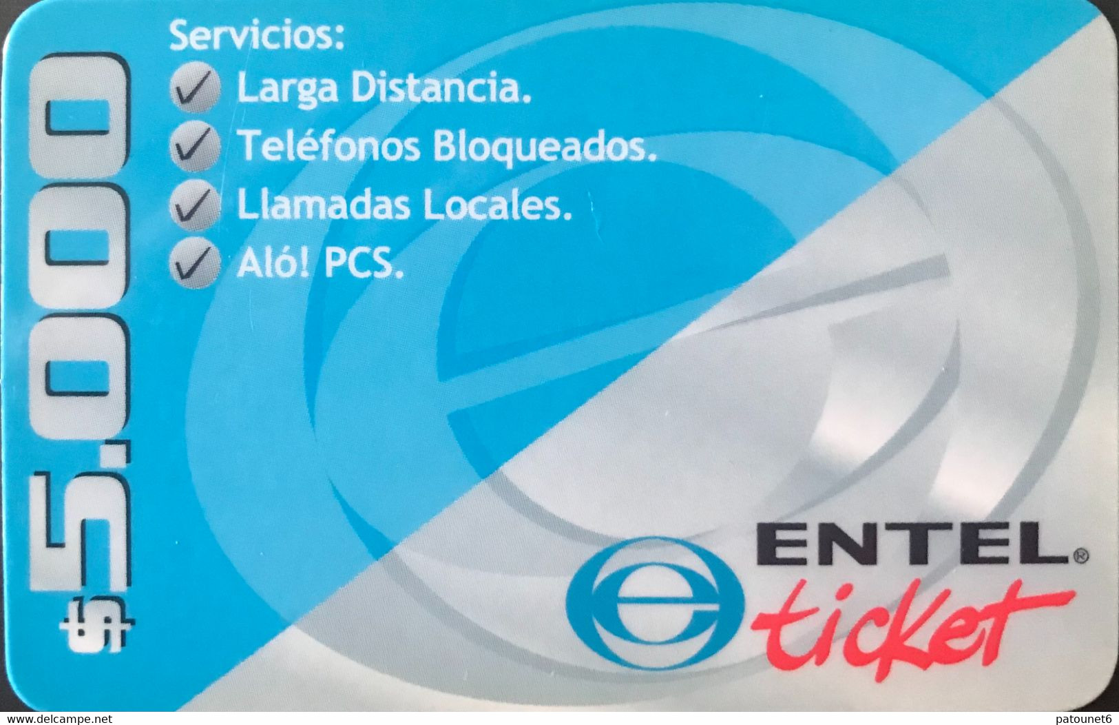 CHILI  -  Prepaid  -  ENTEL  - Ticket  -  $ 5.000 - Chile