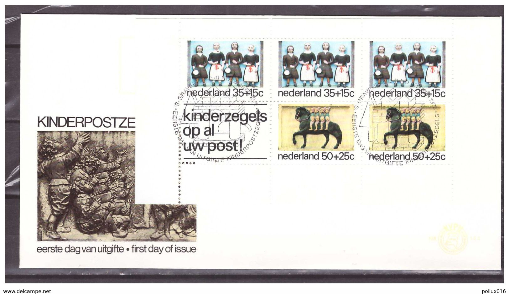 Nederland / Netherlands 1975 FDC 144a Childcare Frontstone Horse Orphins S/S (1) - FDC