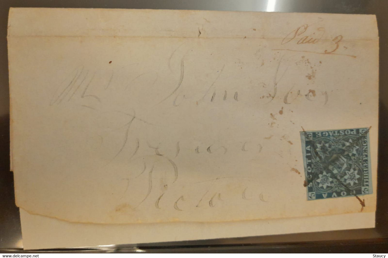 Canada Nova Scotia 1857 Imperf 3 D On COVER RARE FRANKINGS With Nice POSTMARKS Cover As Per Scan - Brieven En Documenten