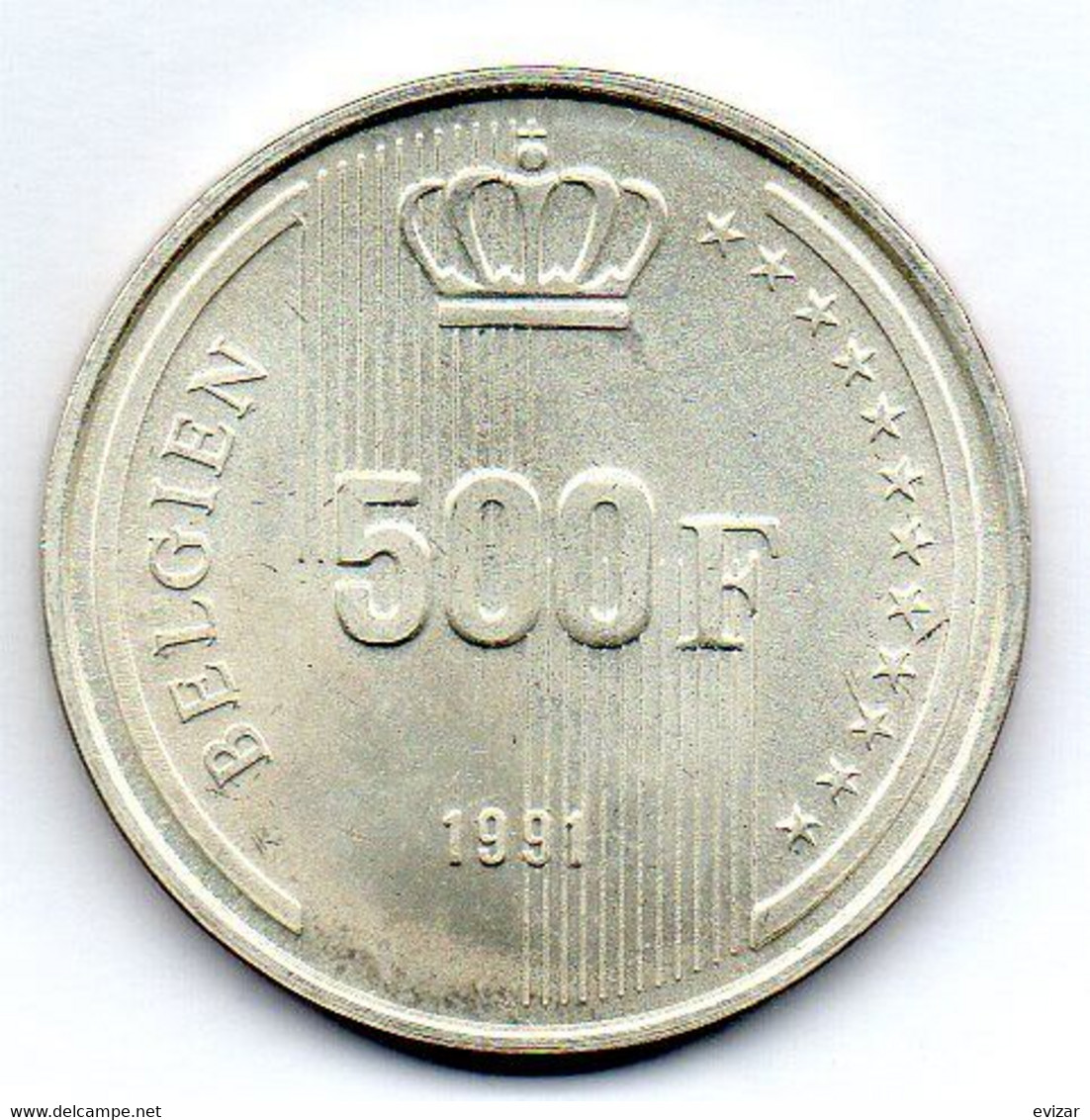 BELGIUM, 500 Francs, Silver, Year 1991, KM #198, BELGIEN - 500 Frank