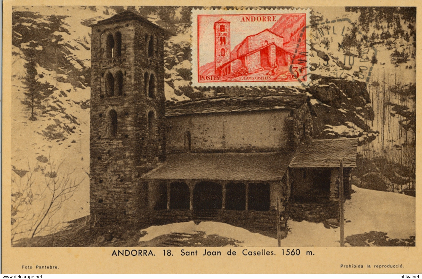 1948 ANDORRA , T.P. NO CIRCULADA , VALLS D' ANDORRA - CANILLO , ERMITA DE SANT JOAN DE CASELLES - Briefe U. Dokumente