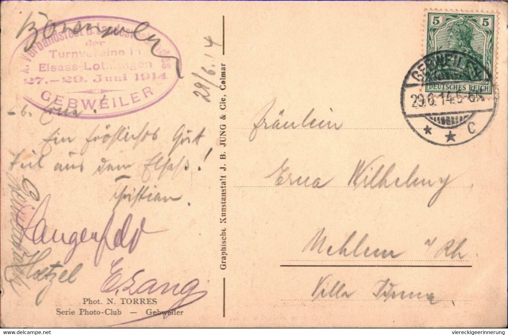 ! [68] Cpa, Alte Ansichtskarte , Gebweiler, Guebwiller, 1914, Stempel Verbandstag Der Turnvereine In Elsaß Lothringen - Guebwiller