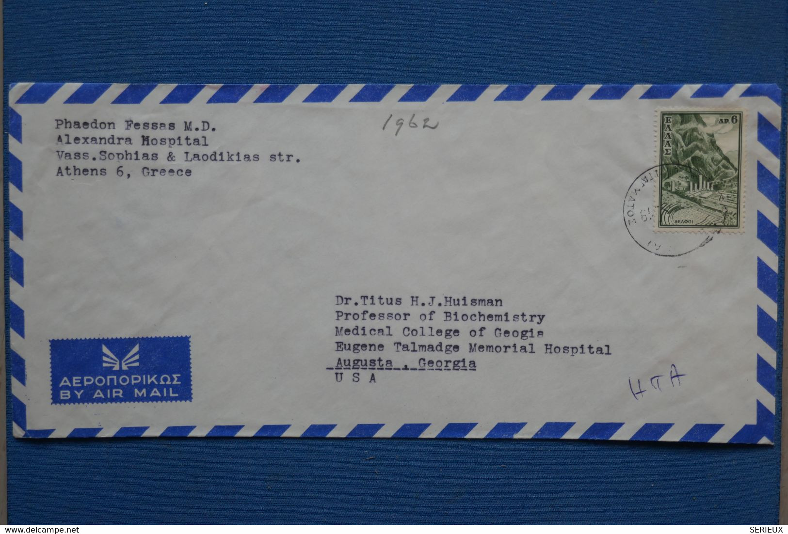 AA8 GRECE BELLE LETTRE 1962 AEROPHILATELIE  ATHENES POUR AUGUSTA USA+ AFFRANCH. PLAISANT - Storia Postale