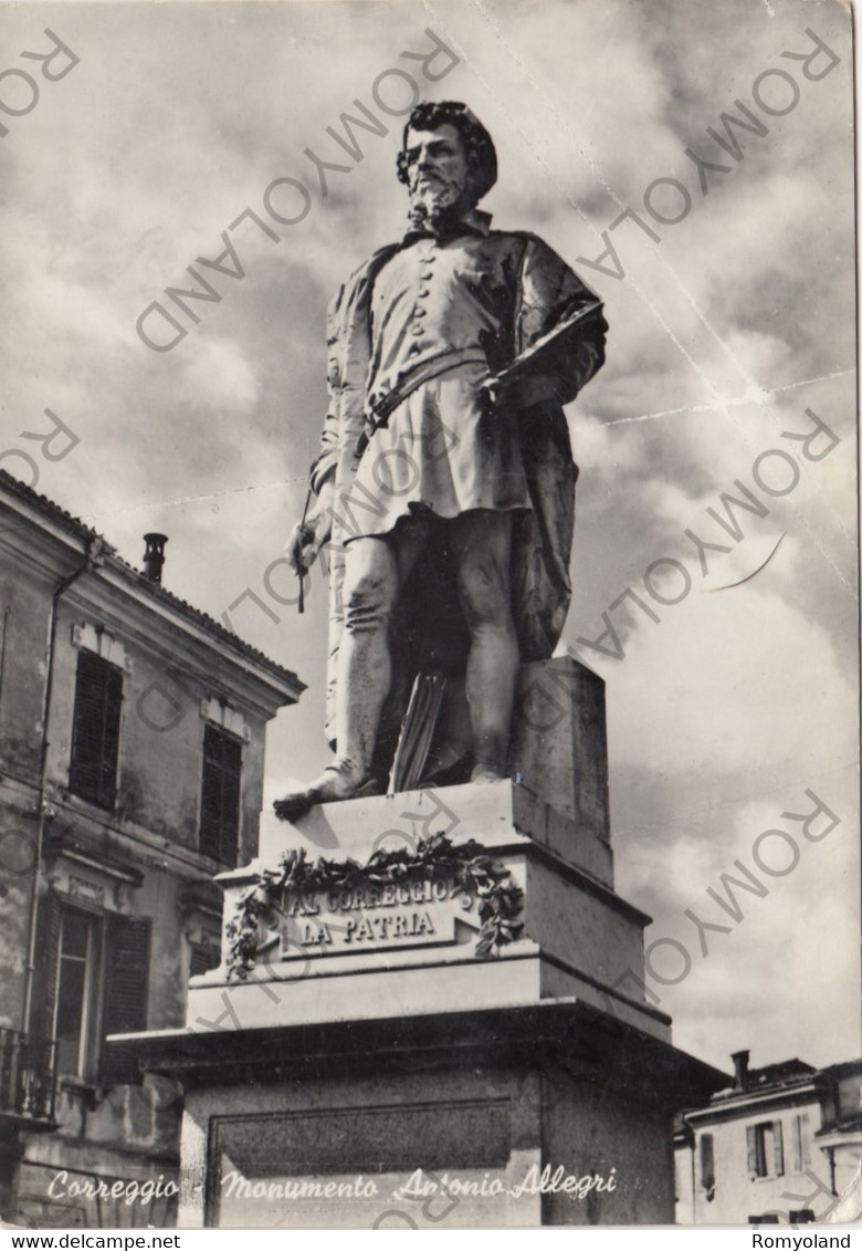 CARTOLINA  CORREGGIO,REGGIO EMILIA,EMILIA ROMAGNA,MONUMENTO ANTONIO ALLEGRI,MEMORIA,STORIA,BELLA ITALIA,VIAGGIATA 1954 - Reggio Nell'Emilia