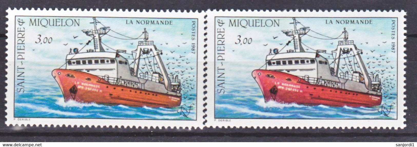 Saint Pierre Et Miquelon  482 Variété Coque Orange Et Rouge La Normande  Neuf ** MNH Sin Charmela - Sin Dentar, Pruebas De Impresión Y Variedades