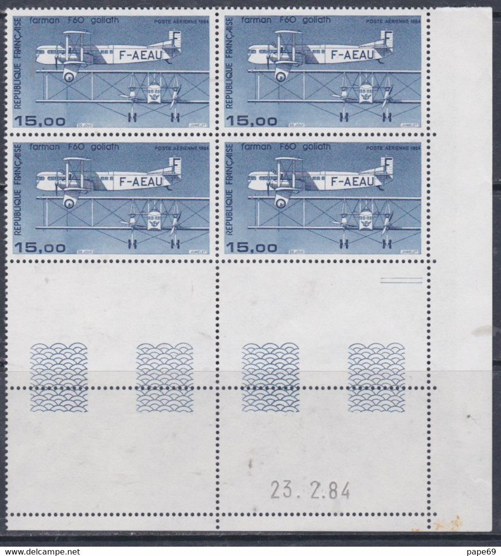 France P.A. N° 57 XX 15 F. : "Farman F 60" , En Bloc De 4 Coin Daté Du 23 . 2 . 84 ; 2 Traits, Sans Charn., TB - Airmail