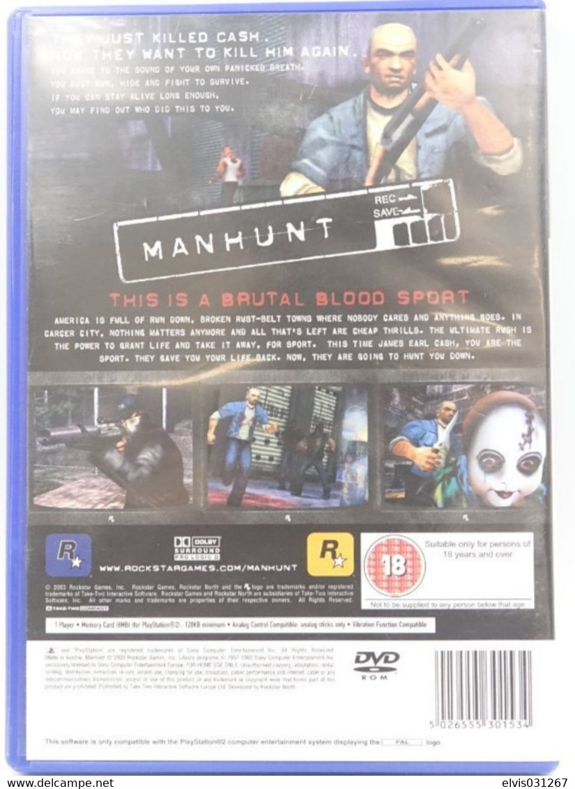 SONY PLAYSTATION TWO 2 PS2 : MANHUNT - ROCKSTAR GAMES - Playstation 2