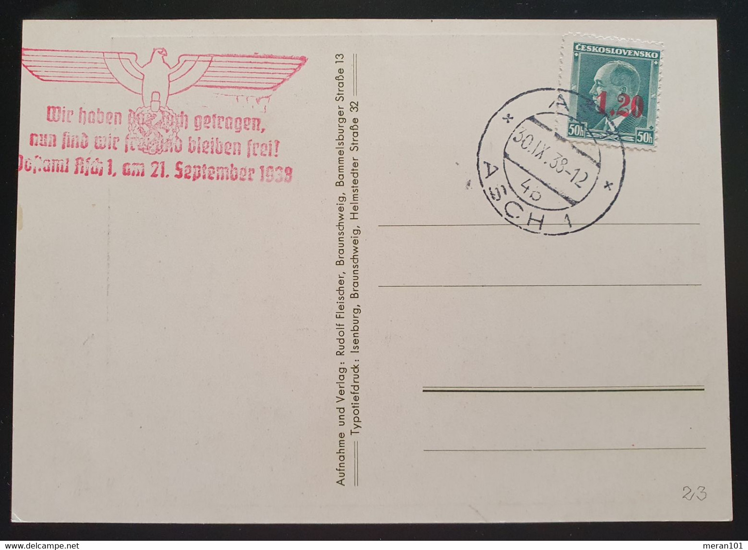 Deutsches Reich 1938, Postkarte "Der Stabsführer" ASCH Roter Sonderstempel - Brieven En Documenten