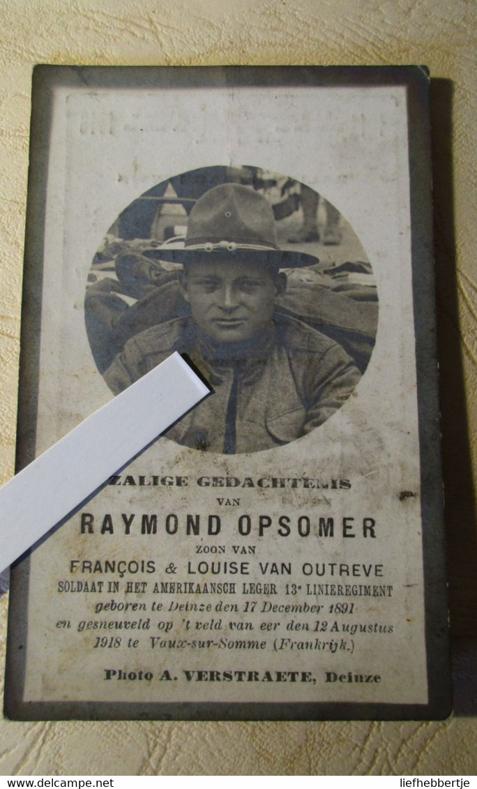Oorlog Guerre Soldaat Opsomer Raymond - ° Deinze - In Amerikaans Leger - Gesneuveld In Frankrijk Vaux-sur-Somme 1918 - Imágenes Religiosas