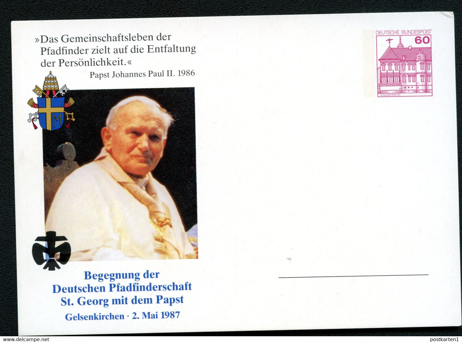 BUND PP106 D2/027 PAPST JOHANNES PAUL II. Gelsenkirchen 1987 - Cartes Postales Privées - Neuves