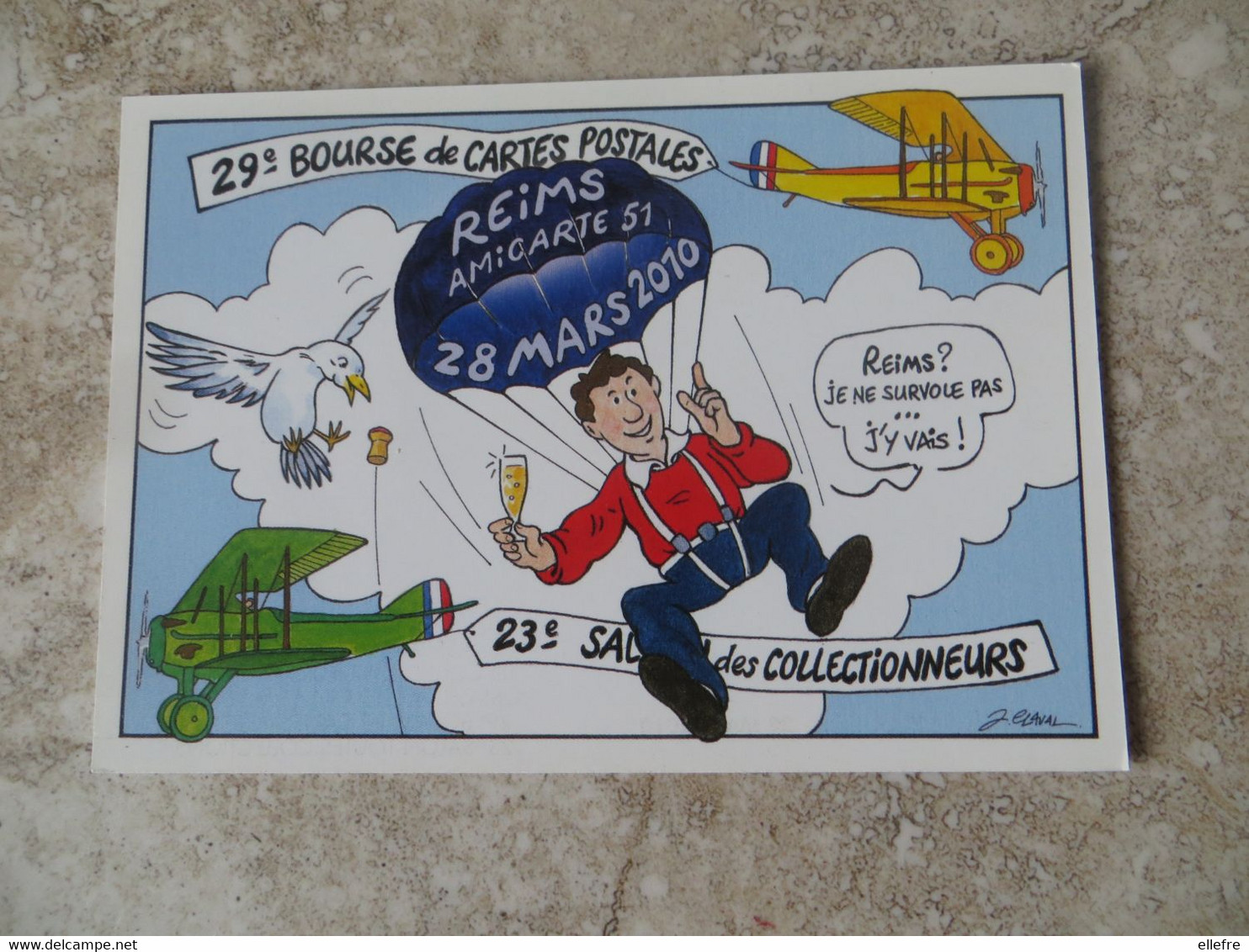CPM Amicarte 51 - 29 ème Bourses De Carte Postales De REIMS - Illustrateur Jean Claval Avion Parachute 2010 - Bourses & Salons De Collections