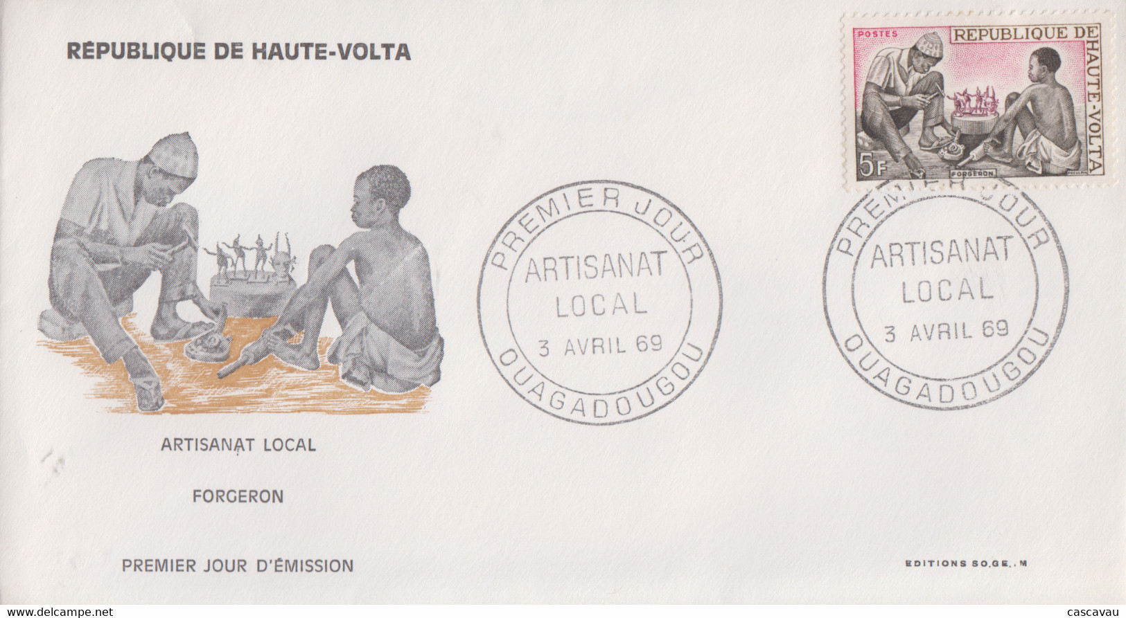 Enveloppe  FDC   1er   Jour     HAUTE  VOLTA      Artisanat   Local    Forgeron    1969 - Alto Volta (1958-1984)