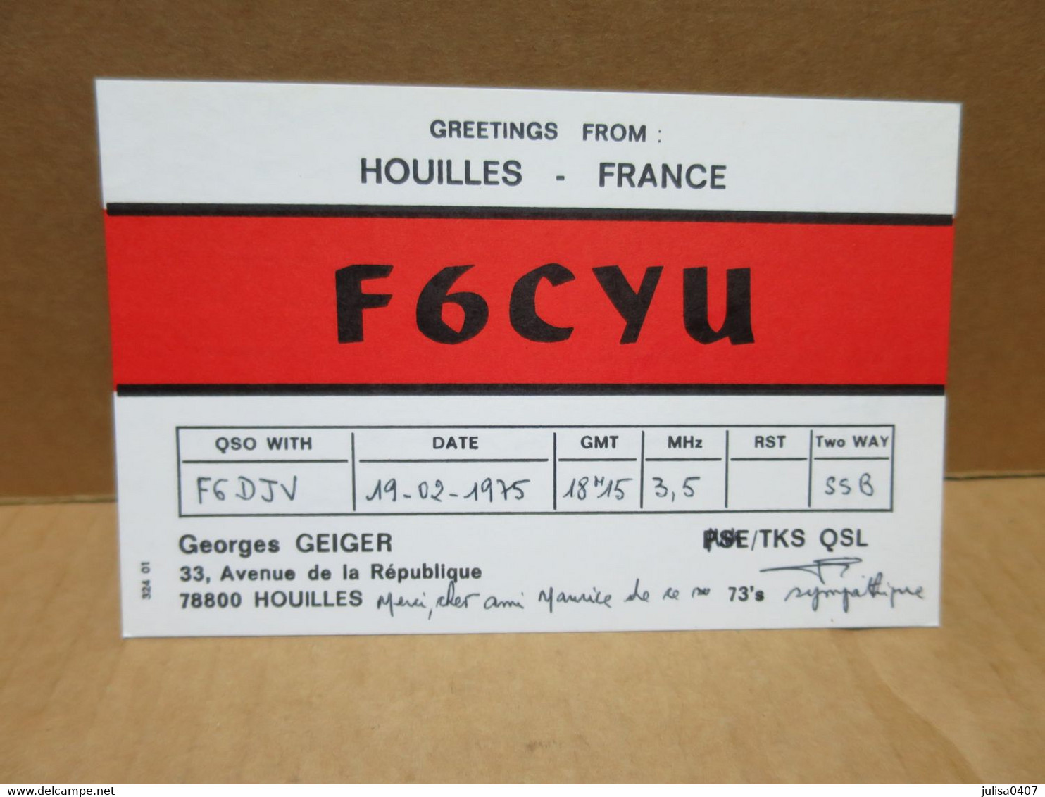 HOUILLES (78) Carte Radio Amateur - Houilles