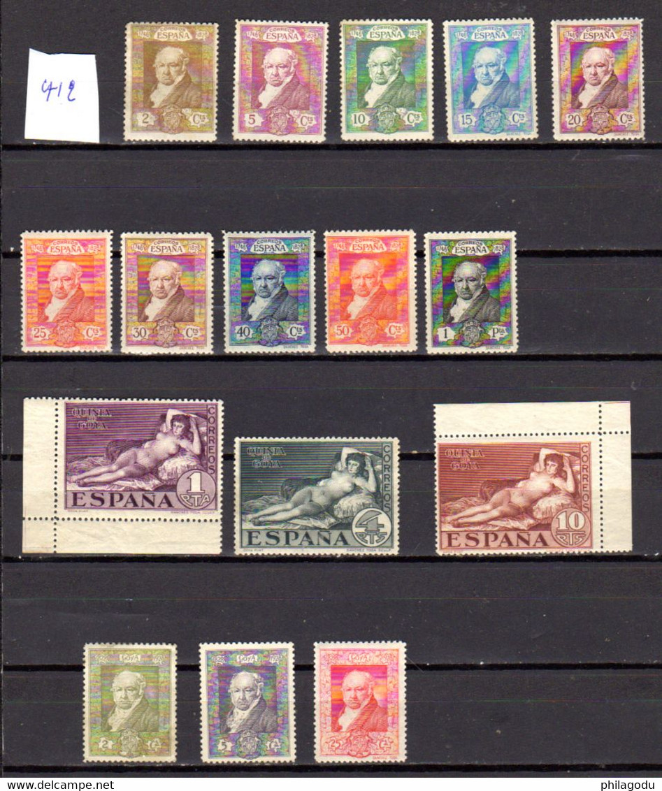 Espagne 1930, 100 Ans Mort De Goya, 413 / 428** (no 412, Trace Encre Et Adh), Cote 74 € - Nuevos