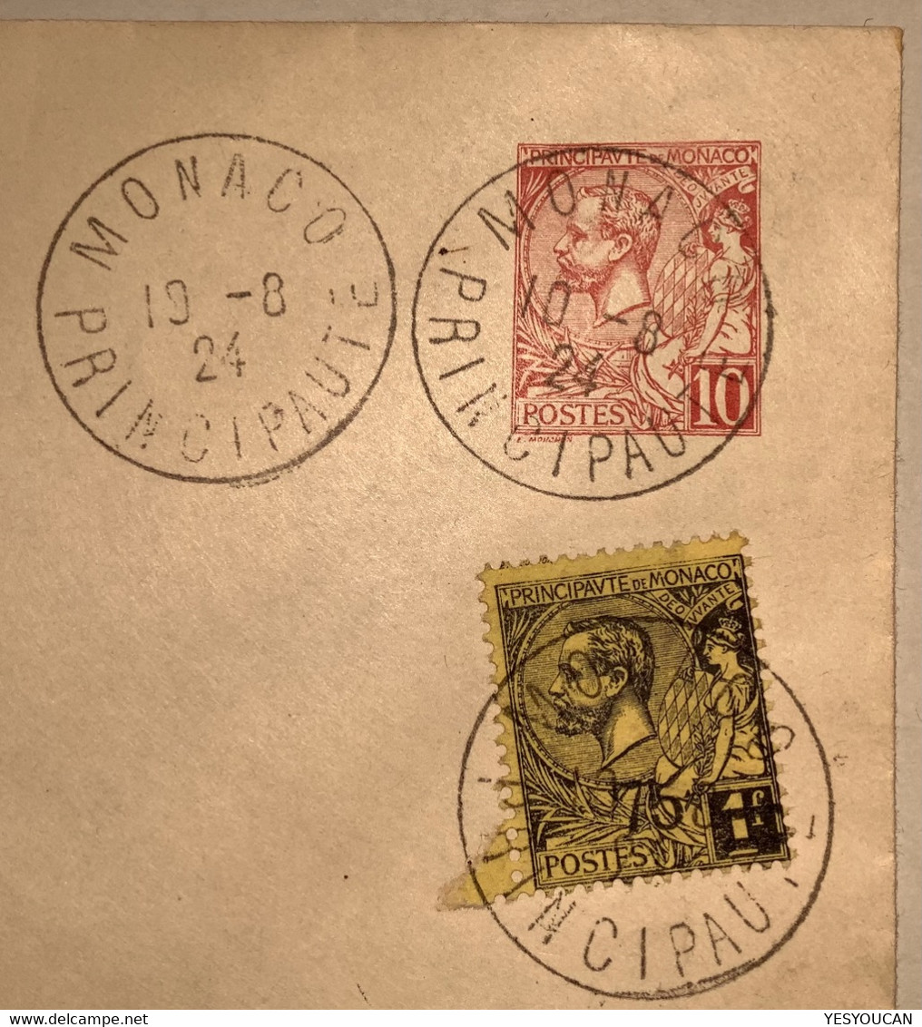 1924 AFFRANCHISSEMENT RARE Yv 71 (période Louis II) Sur Entier Postal 10c Albert 1er Recommandé Monaco>Sédan (lettre - Storia Postale