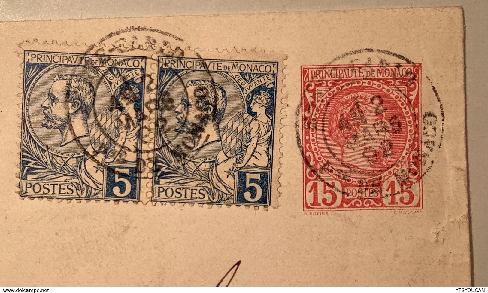 1892 AFFRANCHISSEMENT RARE Yv 13 (1891 Albert 1er) Sur Entier Postal 15c Charles III (1885) Monaco>Gand (lettre Cover - Briefe U. Dokumente