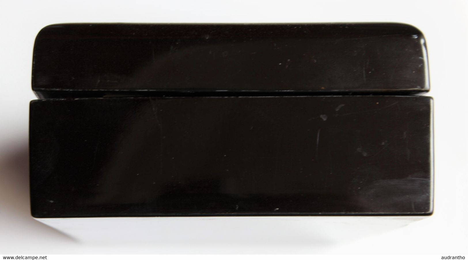 Ancienne Boîte à bijoux orientale en bois laqué noir et marron avec miroir