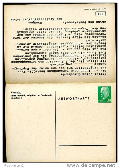 DDR PP15 B1/001b Privat-Antwortpostkarte BENACHRICHTIGUNG 1969  NGK 20,00 € - Privé Postkaarten - Ongebruikt