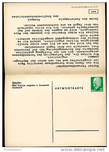 DDR PP15 B1/001d Privat-Antwortpostkarte BENACHRICHTIGUNG 1972 NGK 20,00 € - Cartoline Private - Nuovi