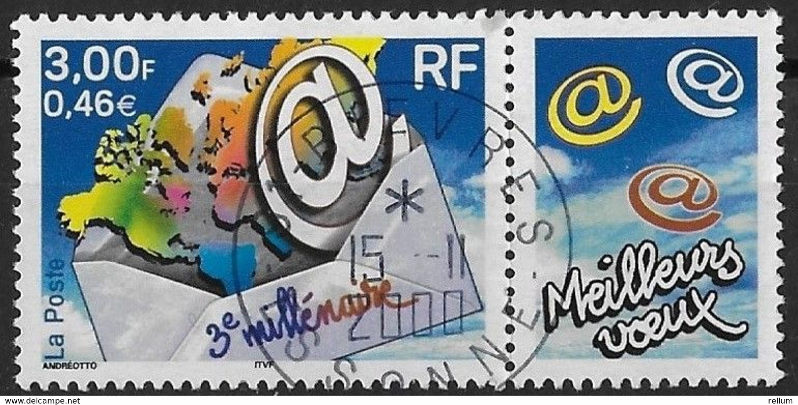 France 2000 - Timbre Personnalisé - Yvert Nr. 3365 - Michel Nr. 3505 I Zf.  Oblitéré - Gebraucht