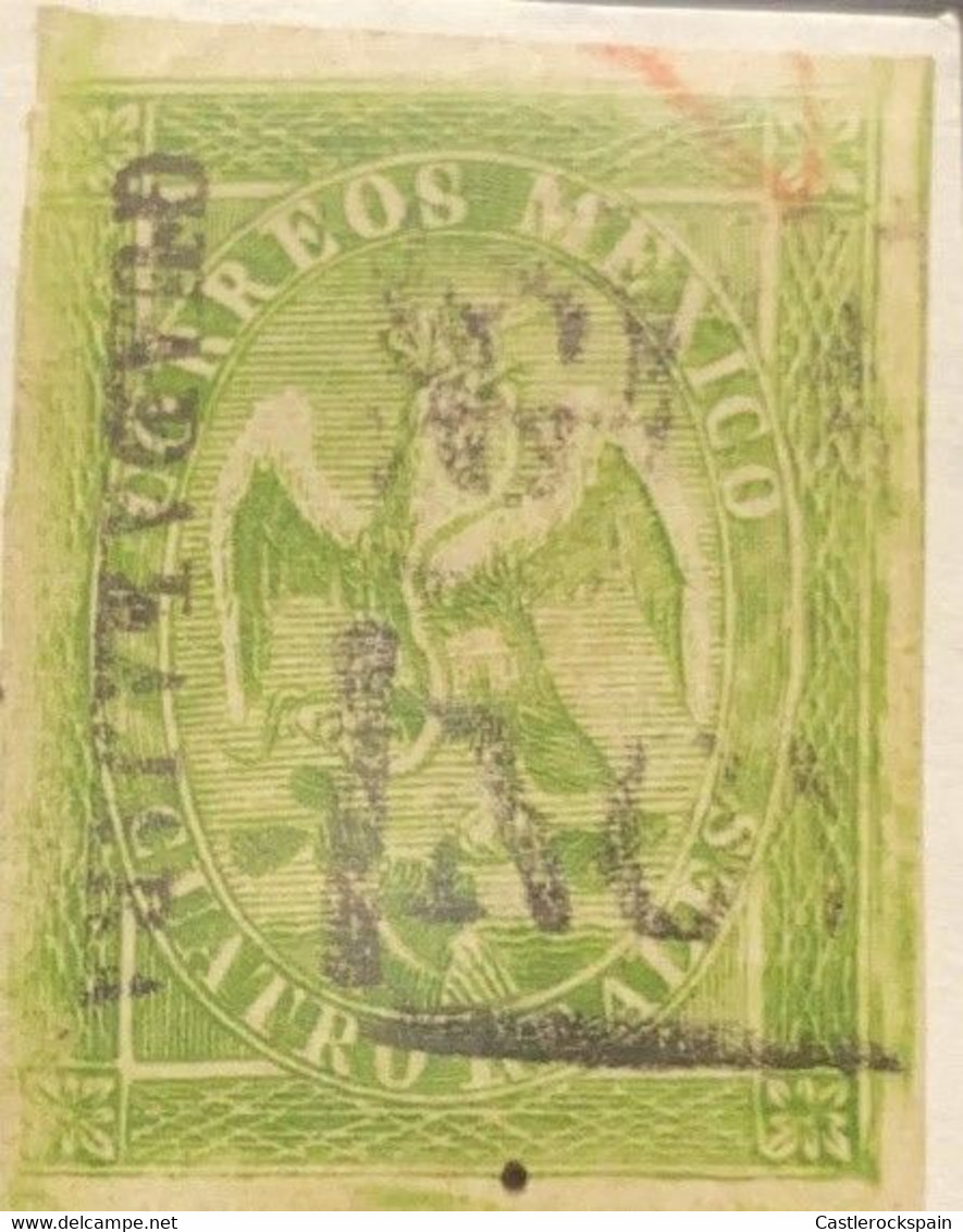 O) 1864 MEXICO,  GUADALARA, IMPERIAL EAGLE   4 Reales Green. 1st PERIOD- XF - Mexico