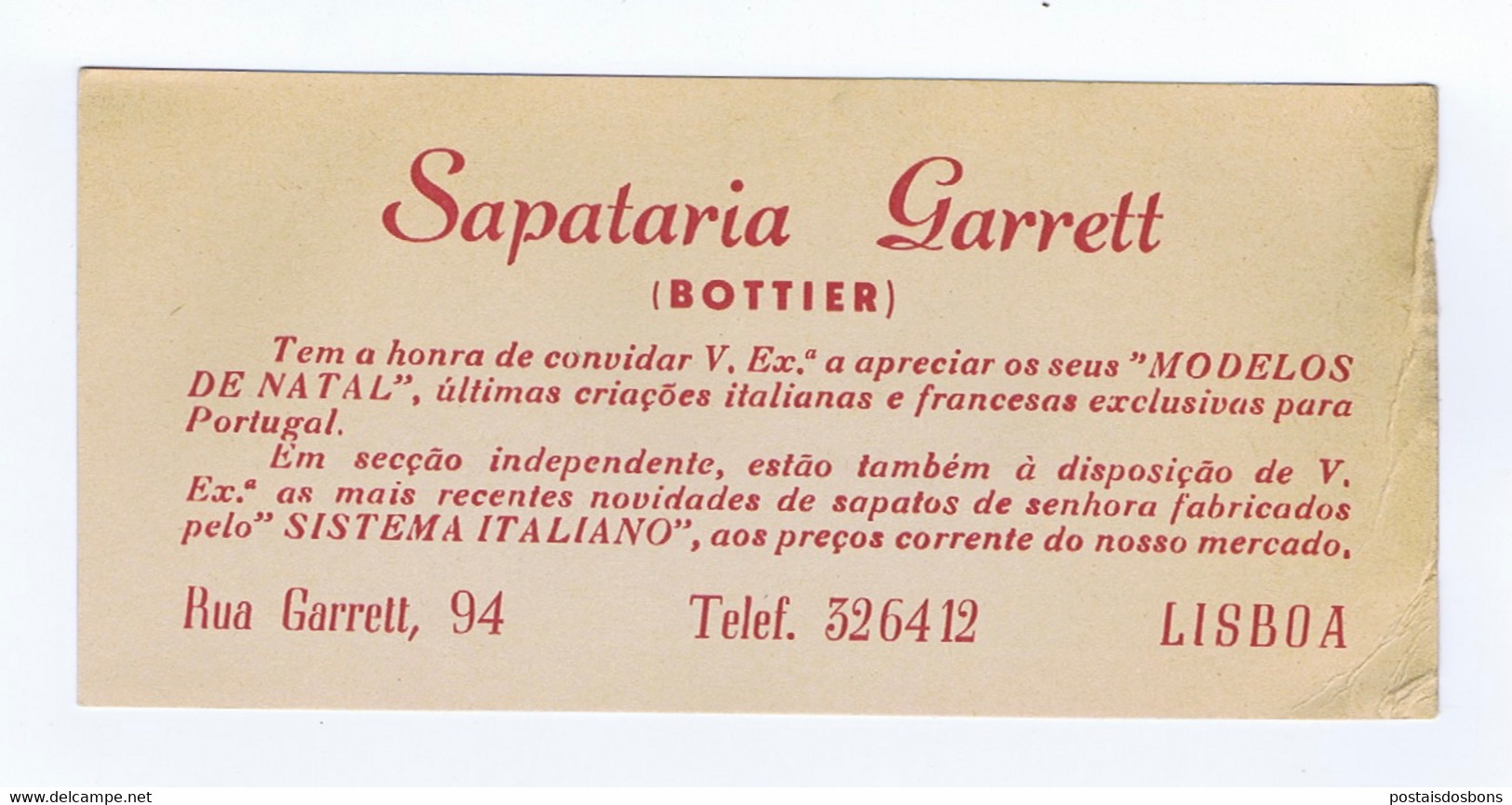 C11B 29) Portugal Publicidade Antiga Impresso Comercial SAPATARIA GARRETT (BOTTIER) Lisboa - Portugal