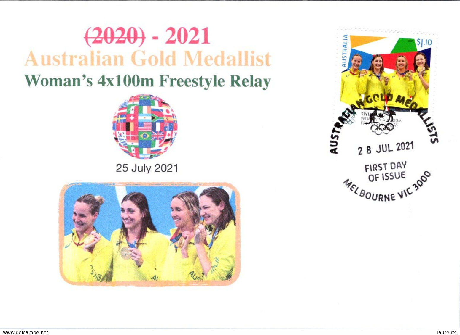 (1A44) 2020 Tokyo Summer Olympic Games - Australia Gold Medal FDI Cover Postmarked VIC Melbourne (swimming) - Summer 2020: Tokyo