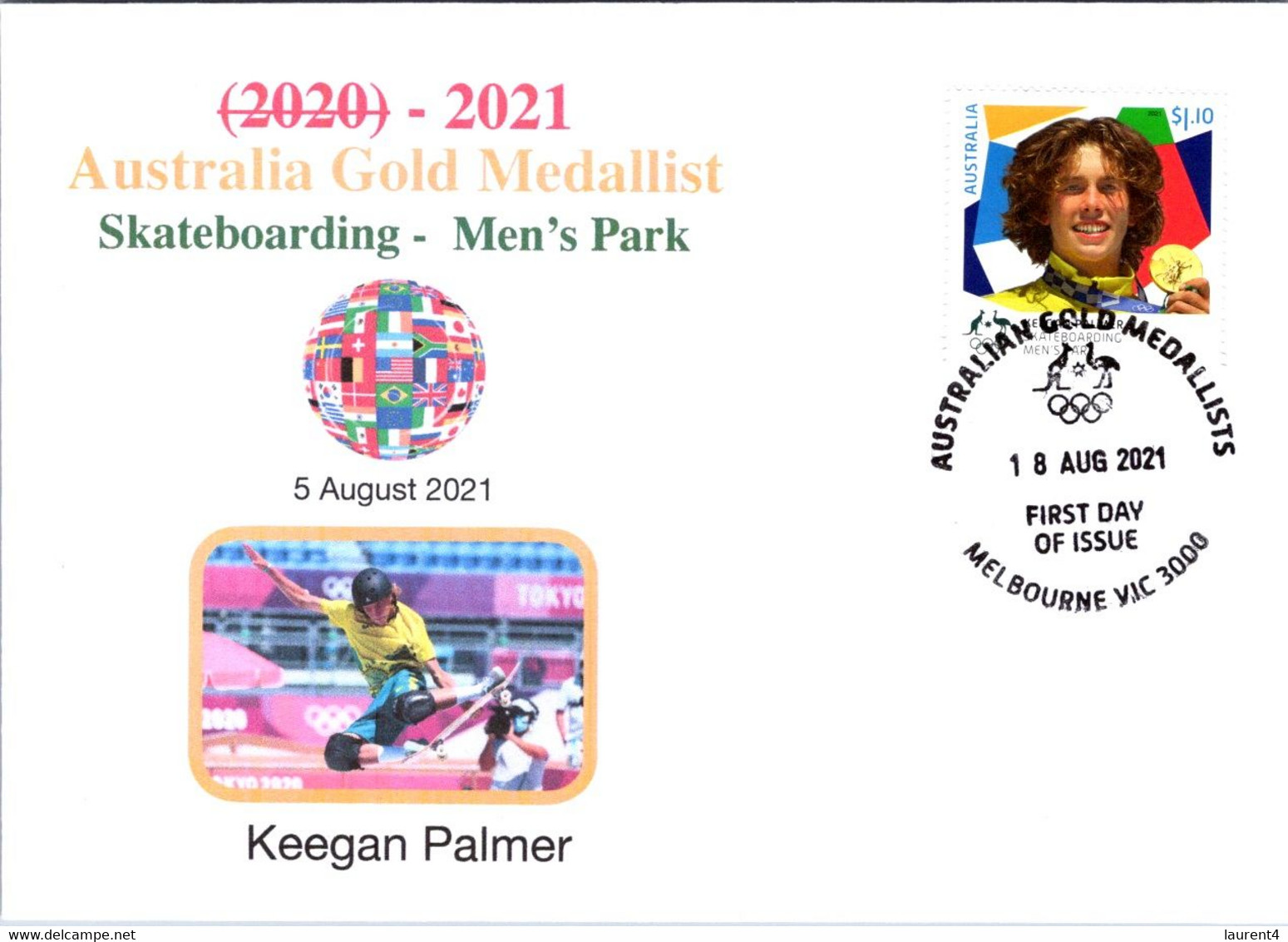 (1A44) 2020 Tokyo Summer Olympic Games - Australia Gold Medal FDI Cover Postmarked VIC Melbourne (skateboarding) - Summer 2020: Tokyo
