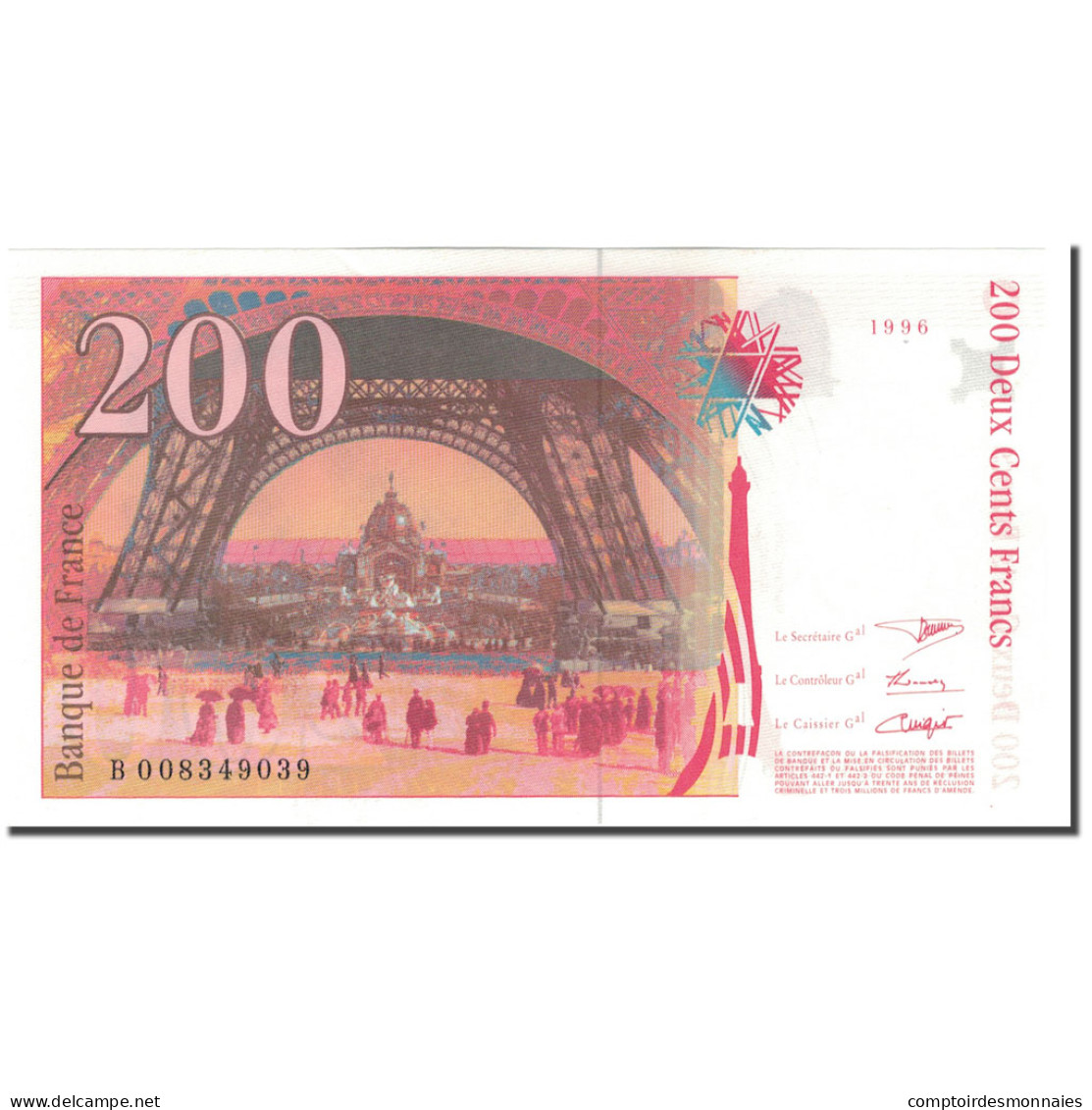 France, 200 Francs, 200 F 1995-1999 ''Eiffel'', 1996, NEUF, Fayette:75.3a - 200 F 1995-1999 ''Eiffel''