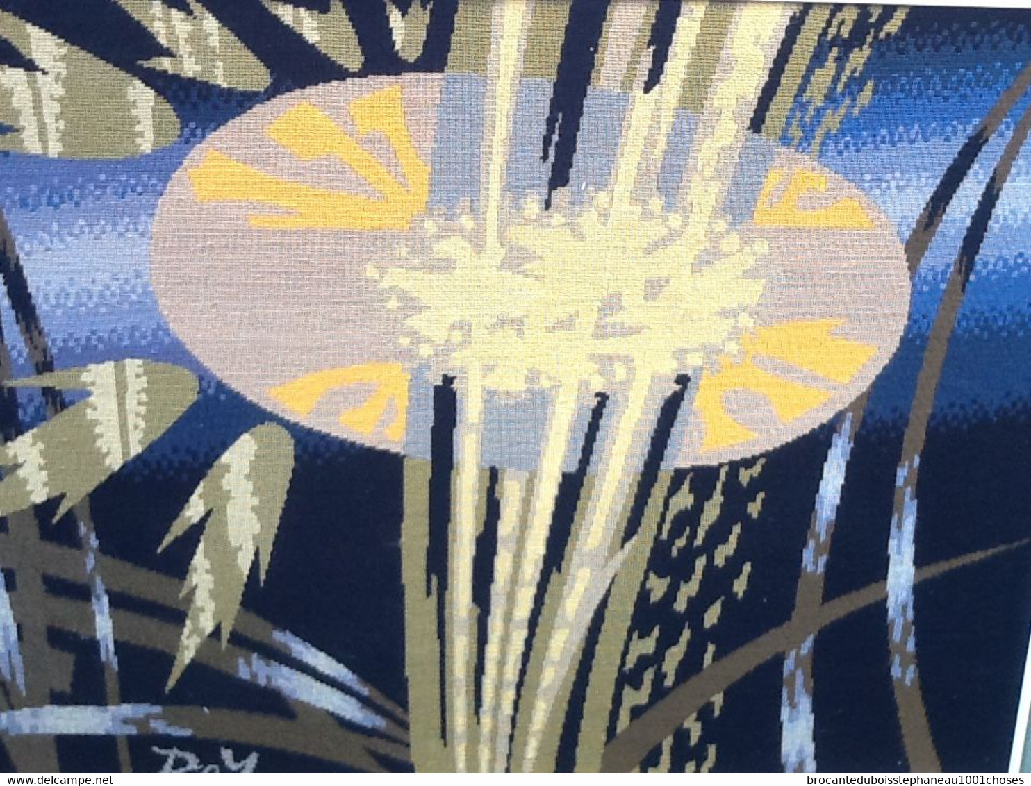 Art contemporain Années 1960  Grande Tapisserie intitulée  " Reflets " d' après le carton original de P. Rey (1936-2006)