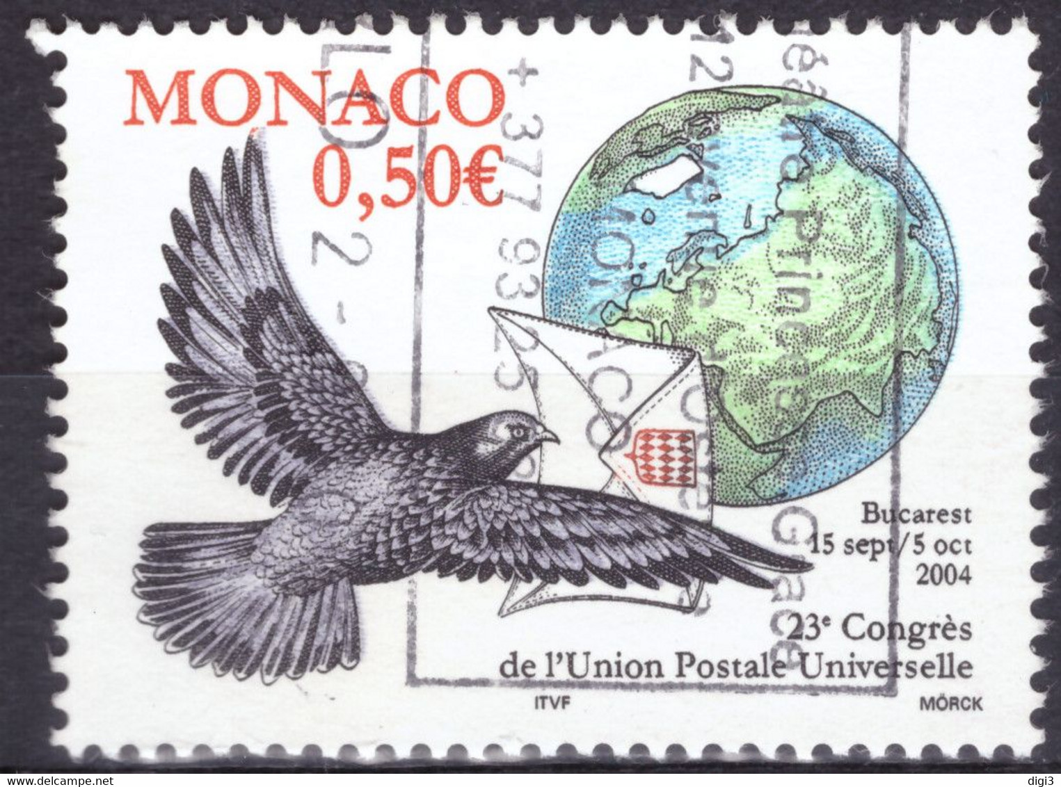 Monaco, 2004, 23e Congrès De L'Union Postale Universelle UPU, Bucarest, 0,50 Eur ⊚ - Oblitérés