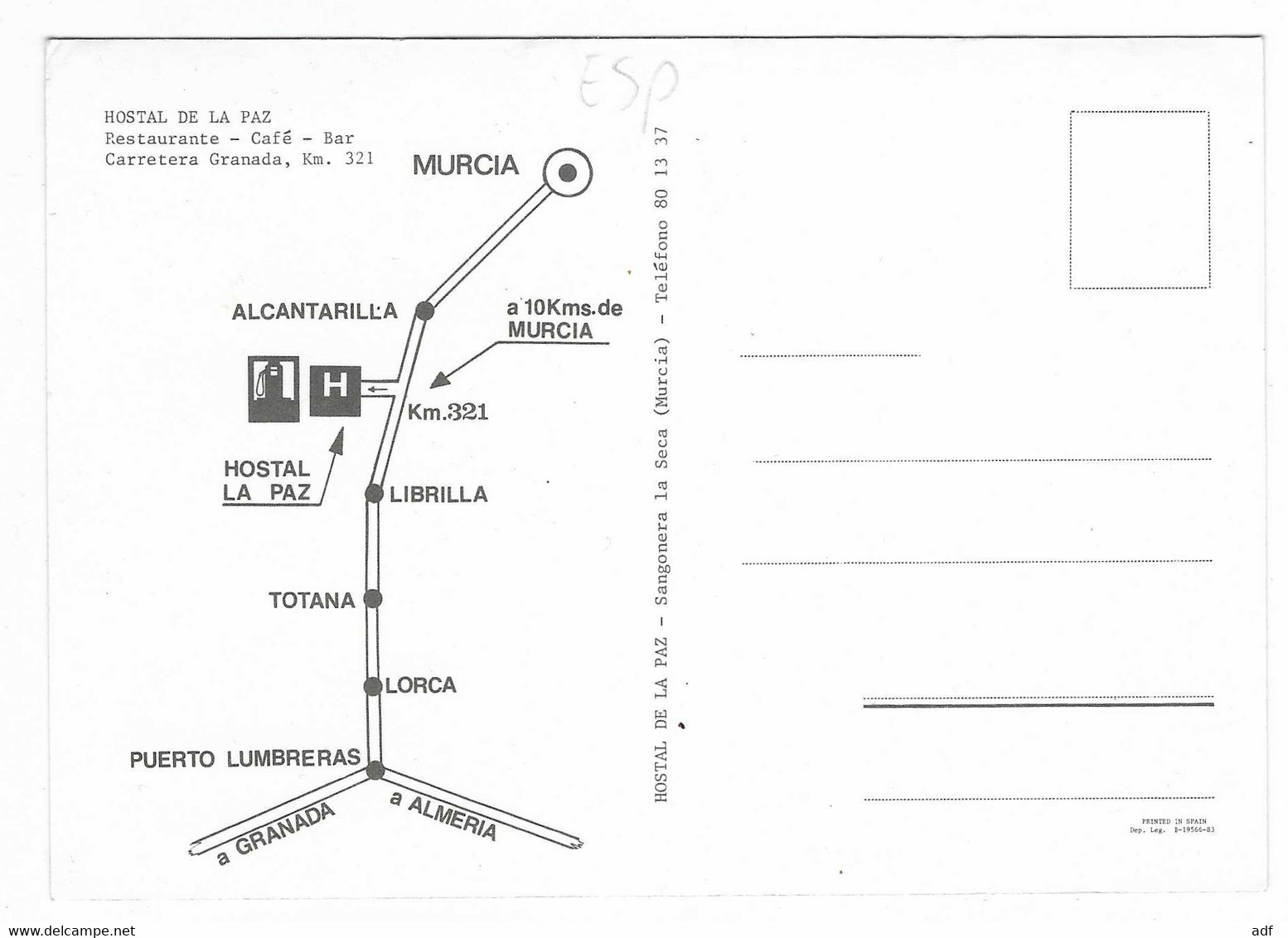 CP HOSTAL DE LA PAZ, RESTAURANTE CAFE BAR, CTRA. DE GRANADA, SANGONERA LA SECA, MURCIA, ESPAGNE - Murcia