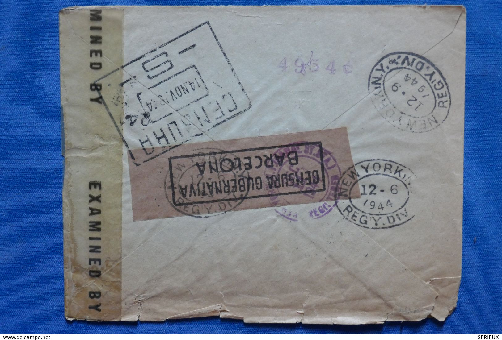 AA9  ESPANA  BELLE LETTRE CENSUREE  1944 BARCELONA  POUR NEW YORK + AFFRANCH. INTERESSANT - Nationalists Censor Marks