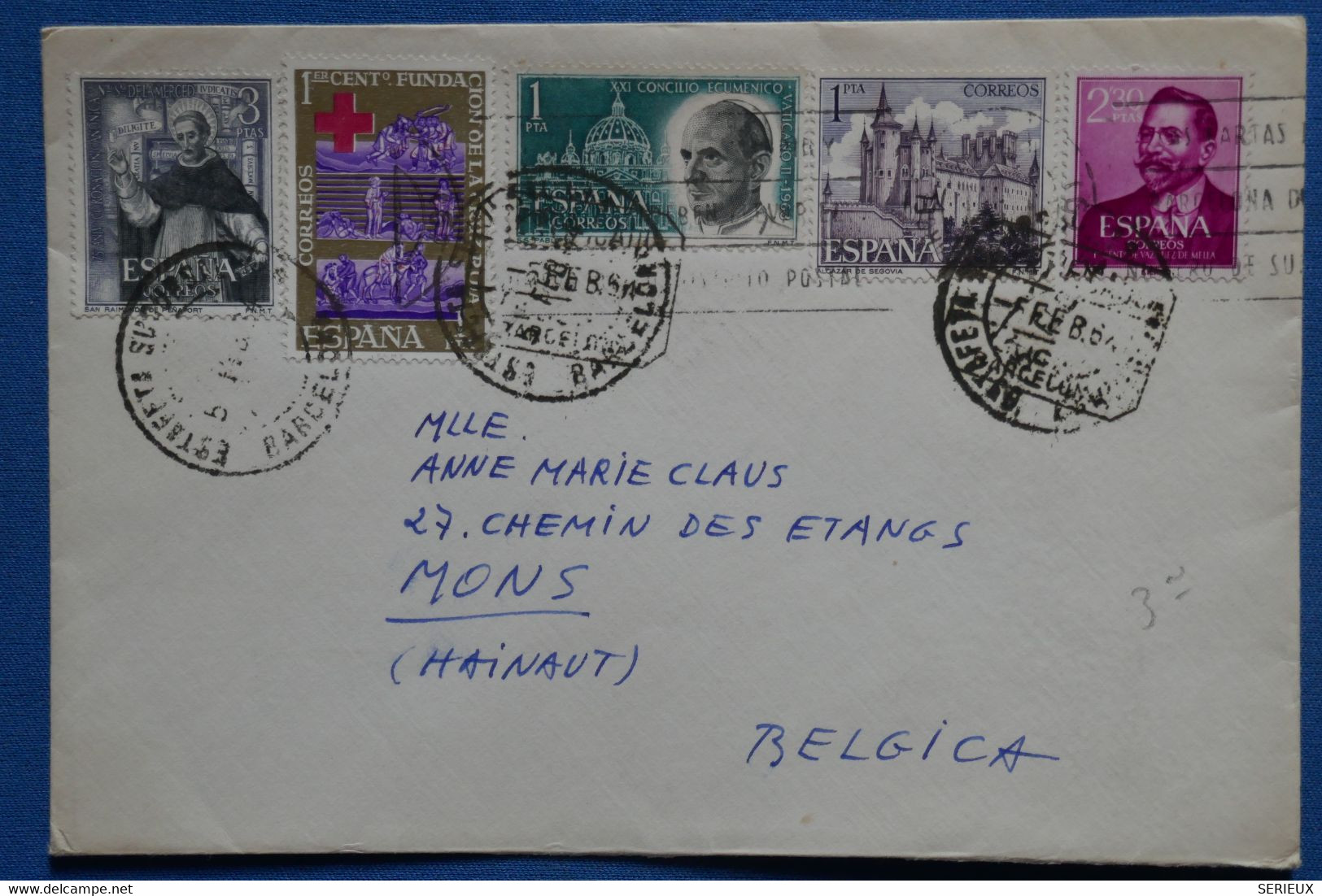 AA9  ESPANA BELLE LETTRE 1964 BARCELONA POUR MONS BELGICA + AFFRANCH. INTERESSANT - Barcelona