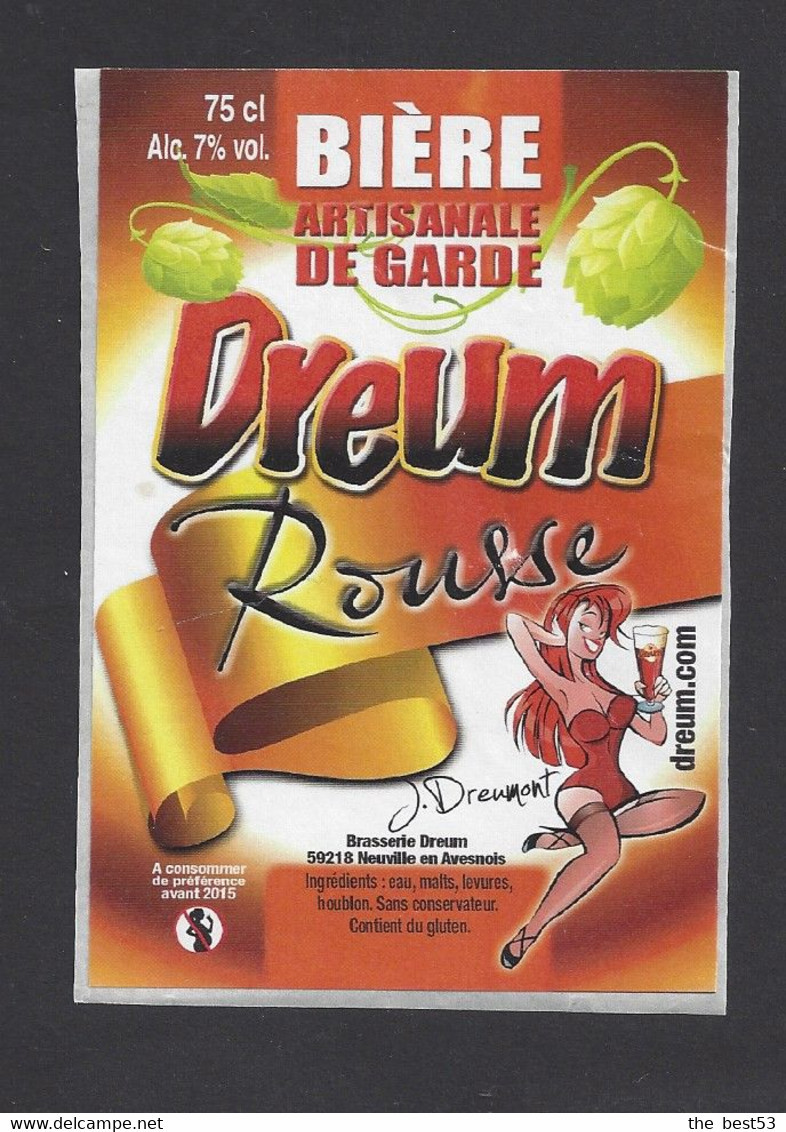 Etiquette De Bière Rousse  - Brasserie  Dreum  à  Neuville En Avesnois- (59) - Birra